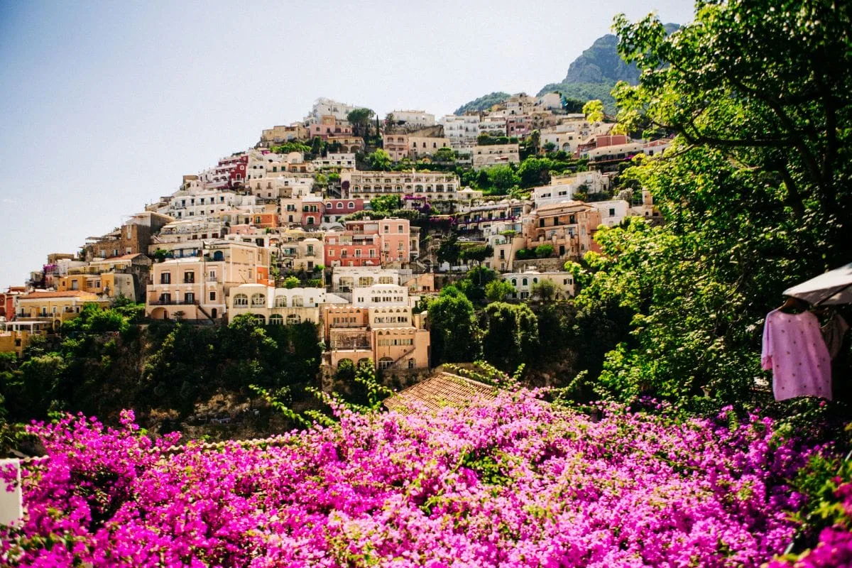 Casas coloridas e vegetação