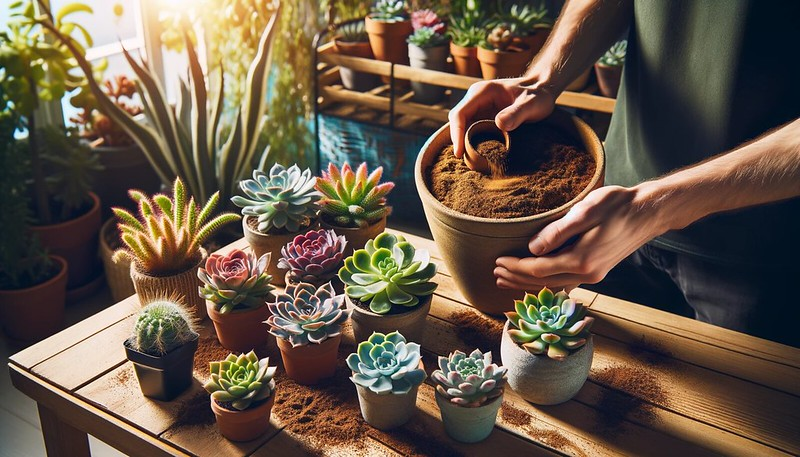 Aplicação correta de adubo caseiro em planta de vaso.